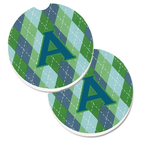 Carolines Treasures Letter A Monogram Blue Argoyle Set of 2 Cup Holder Car Coaster CJ1020-ACARC